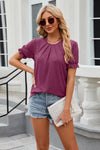 Round Neck Flounce Sleeve T-Shirt - Mauve / L