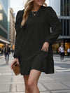 Round Neck Long Sleeve Mini Dress - Black / 2XL