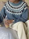 Round Neck Long Sleeve Sweater - French Blue / S