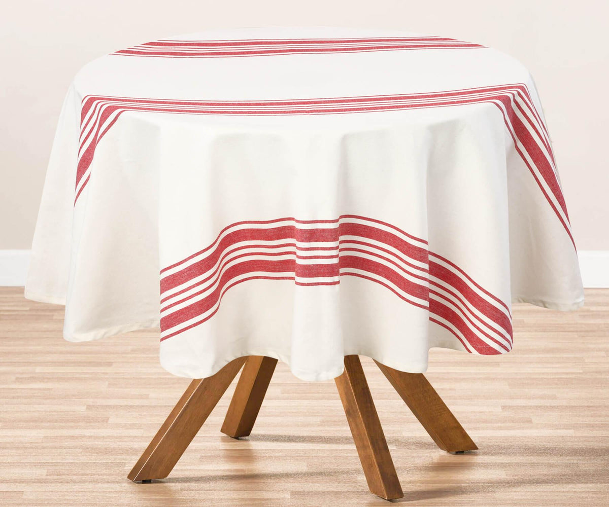 Red Striped Round Tablecloth