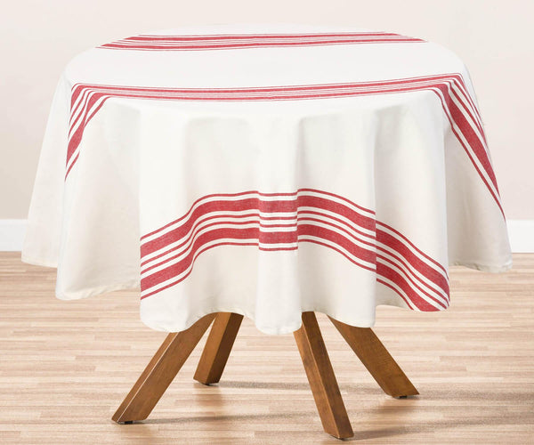 Red Striped Round Tablecloth