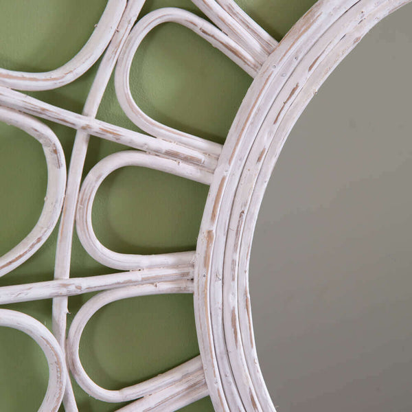 Round Rattan Wall Mirror in White
