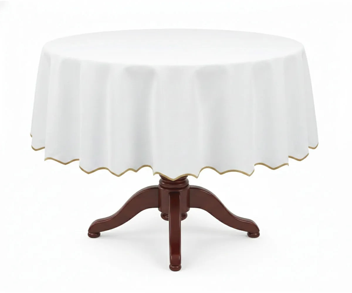 White Round Cloth Tablecloths - Scalloped Edge