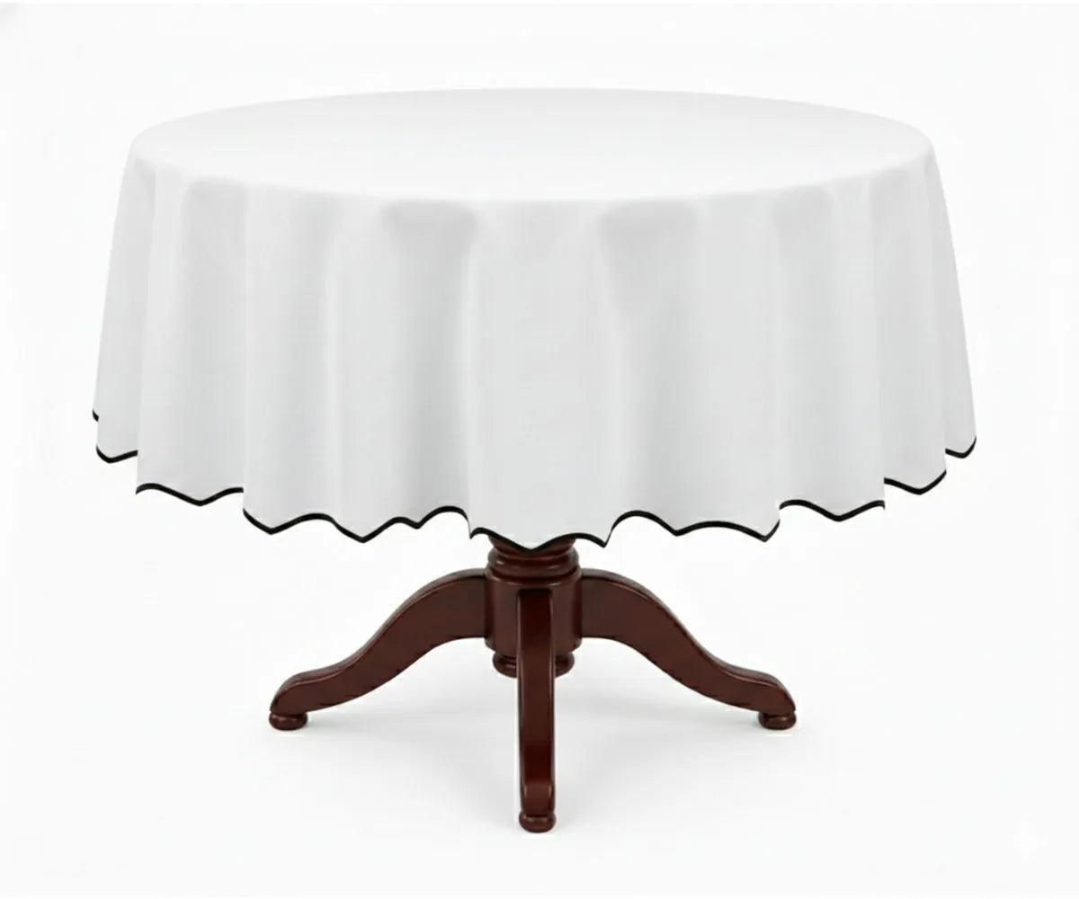 White Round Cloth Tablecloths - Scalloped Edge