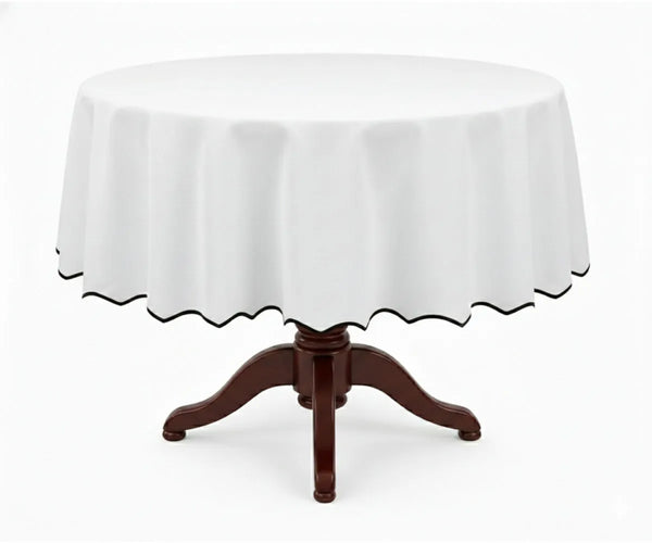 White Round Cloth Tablecloths - Scalloped Edge