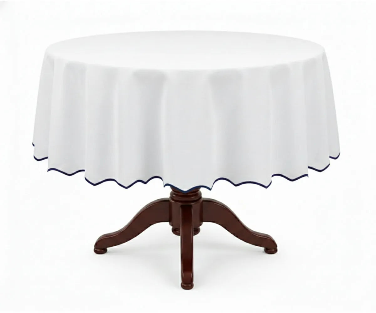 White Round Cloth Tablecloths - Scalloped Edge