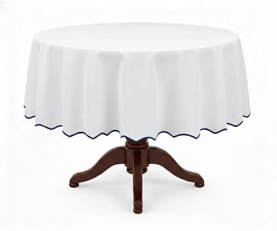 White Round Cloth Tablecloths - Scalloped Edge