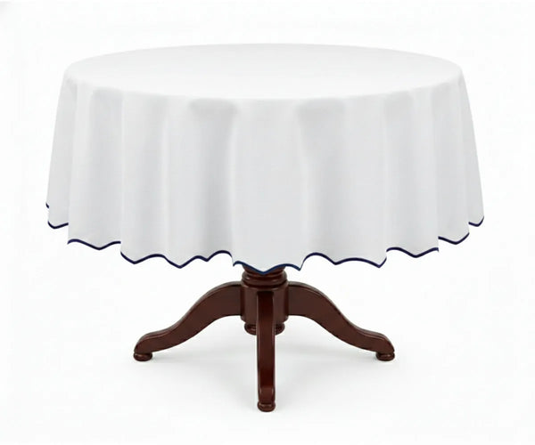 White Round Cloth Tablecloths - Scalloped Edge
