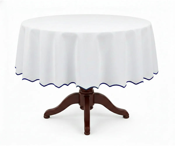 White Round Cloth Tablecloths - Scalloped Edge