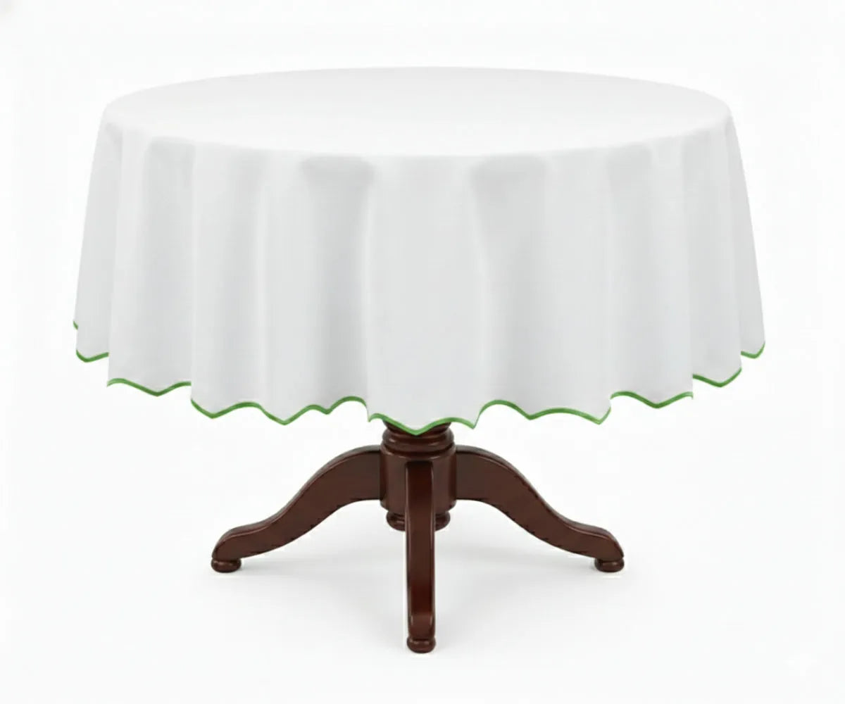 White Round Cloth Tablecloths - Scalloped Edge