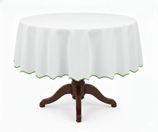 White Round Cloth Tablecloths - Scalloped Edge