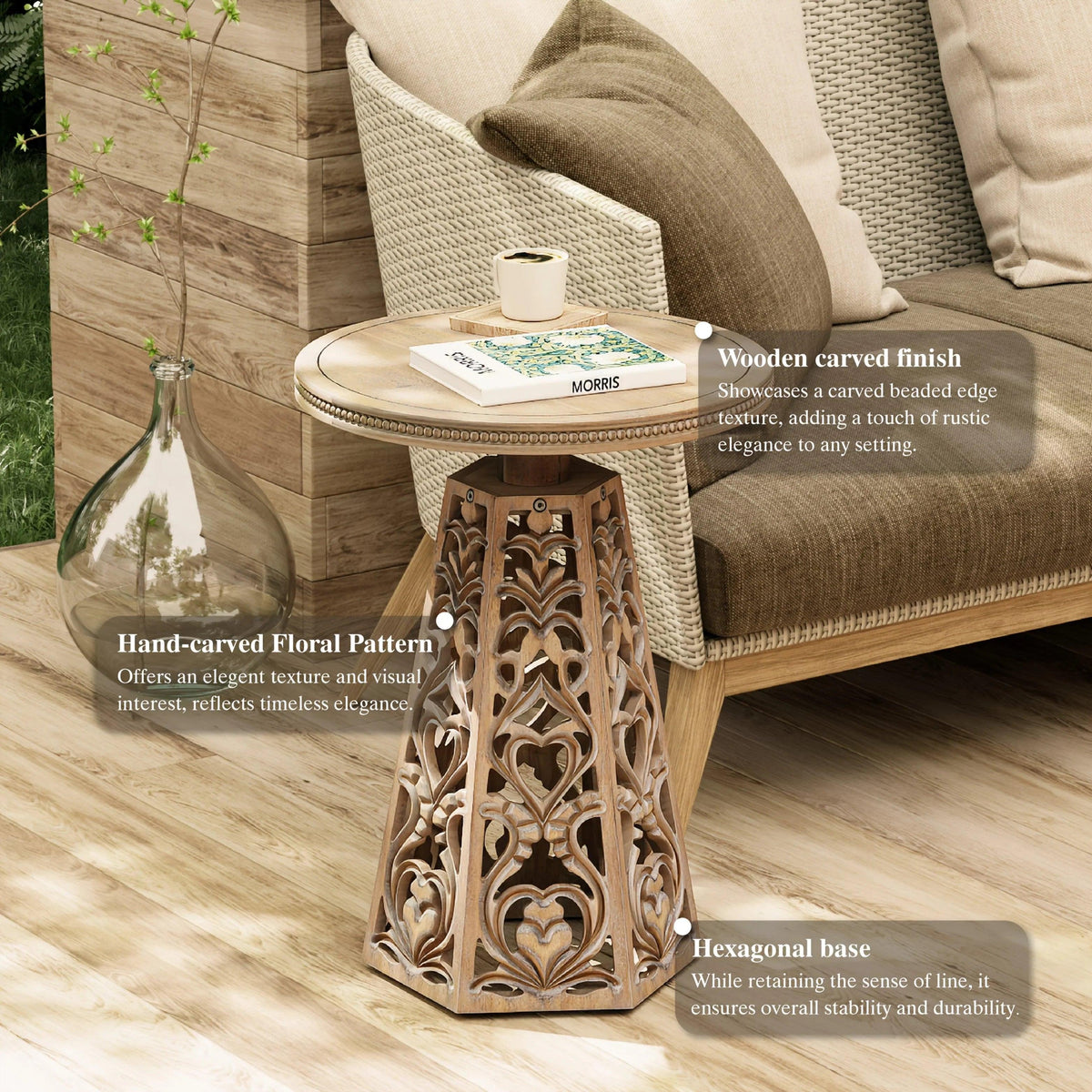 Round Table - Hand Carved Wood Small