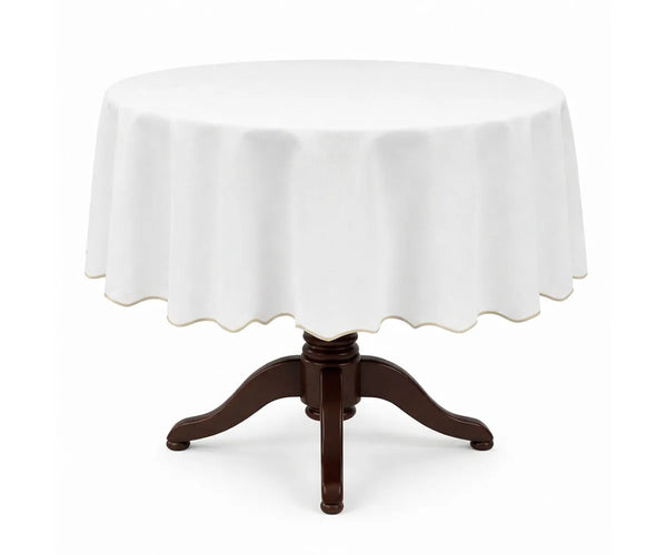 White Round Cloth Tablecloths - Scalloped Edge