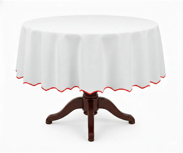 White Round Cloth Tablecloths - Scalloped Edge