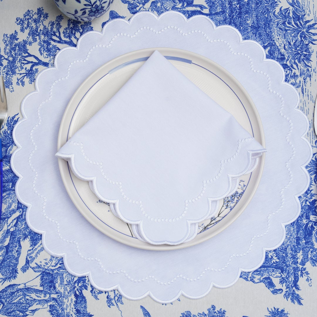 SPRING TABLE DECOR – LILY WHITE ROUND FABRIC PLACEMAT & NAPKIN SET