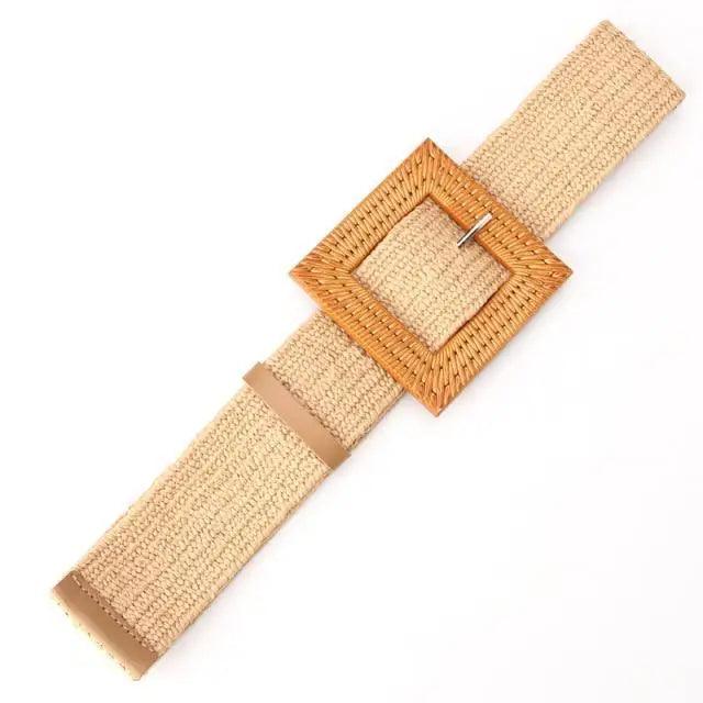 Round Women Waist Belt Classic Wooden Buckle Casual Style Buckle Simple Lightweight Waist Dress Band