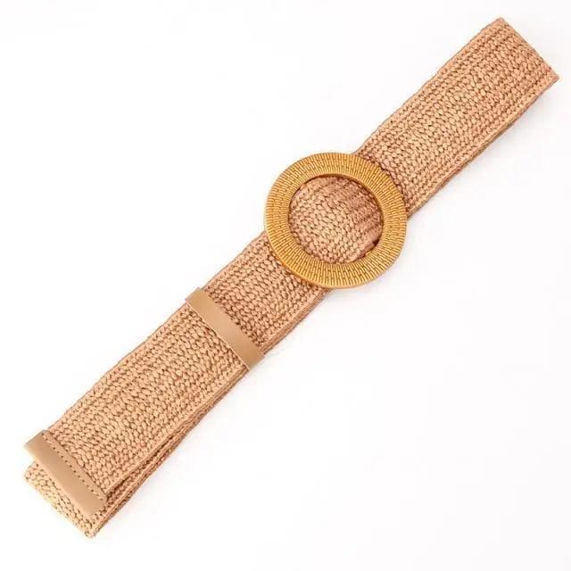 Round Women Waist Belt Classic Wooden Buckle Casual Style Buckle Simple Lightweight Waist Dress Band