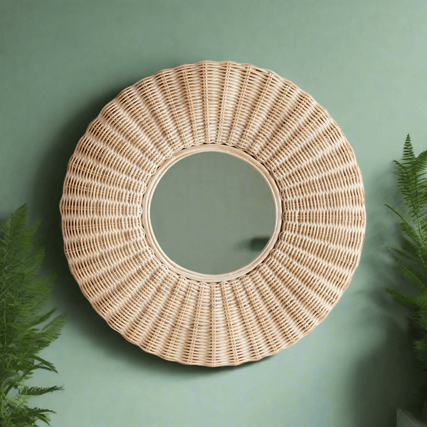 Round Woven Rattan Wall Mirror
