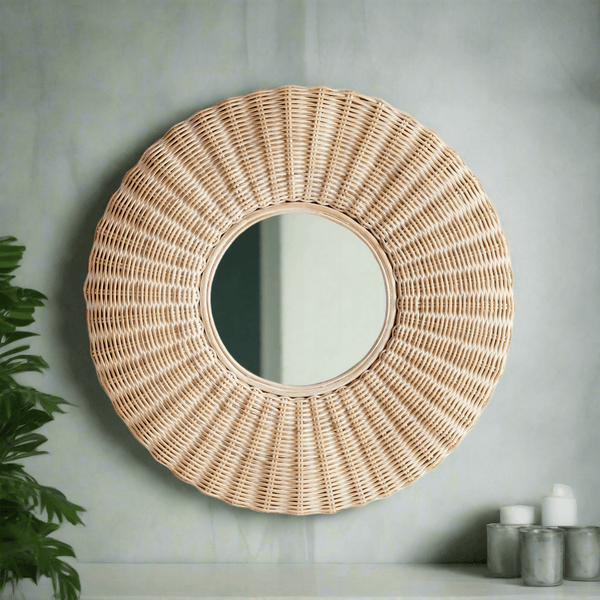 Round Woven Rattan Wall Mirror