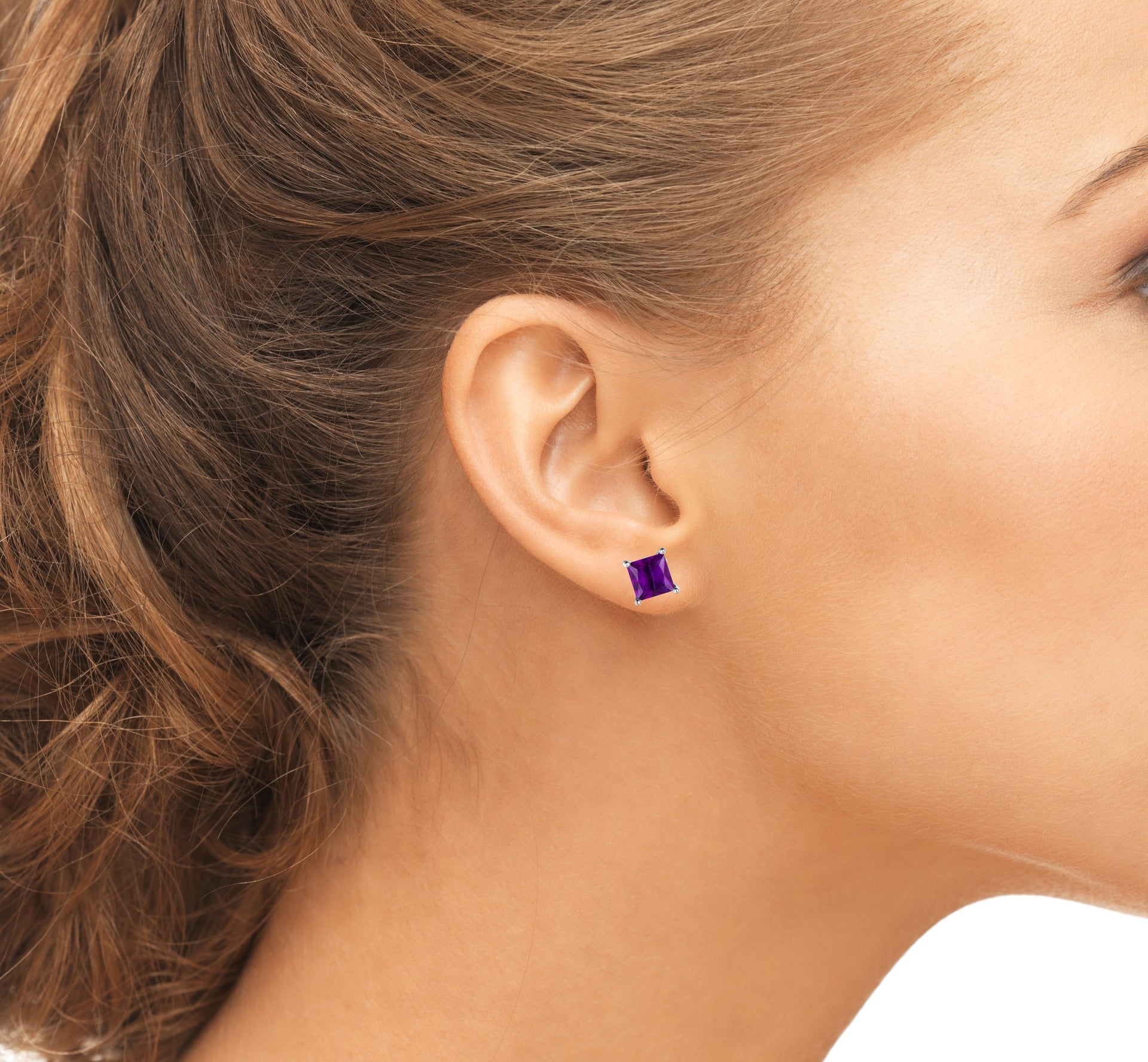 Solid 925 Sterling Silver Amethyst Stud Earrings