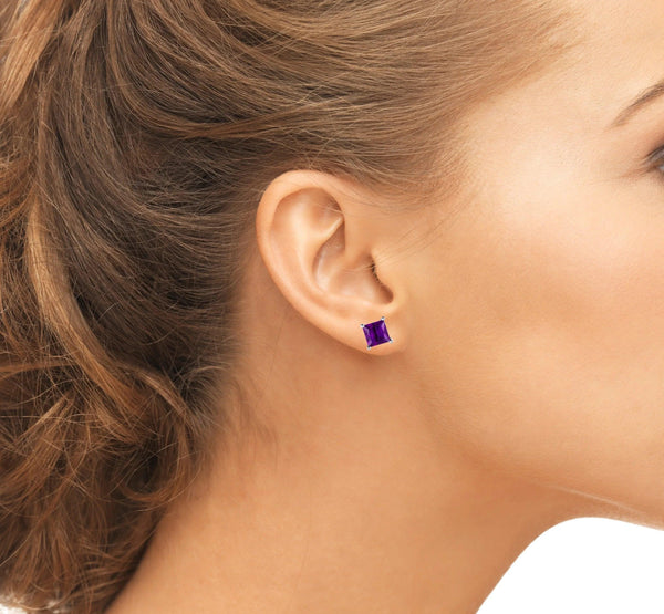 Solid 925 Sterling Silver Amethyst Stud Earrings - Gifts for You 'n Me