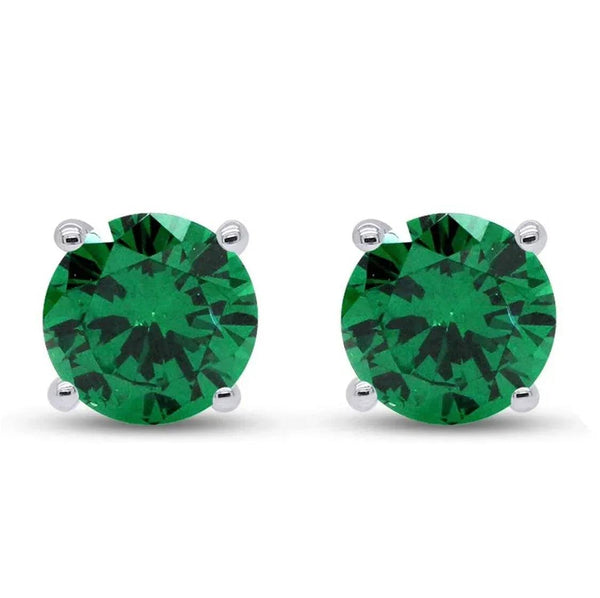 Sterling Silver 1.5 CTTW Round Cut Emerald Studs - Gifts for You 'n Me