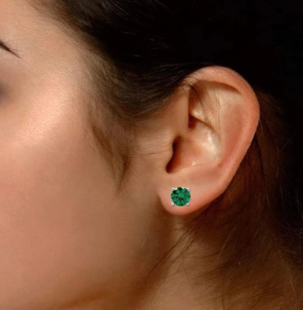 Sterling Silver 1.5 CTTW Round Cut Emerald Studs - Gifts for You 'n Me