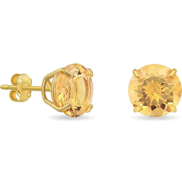 Sterling Silver Round Citrine Quartz Stud Earrings - Gifts for You 'n Me