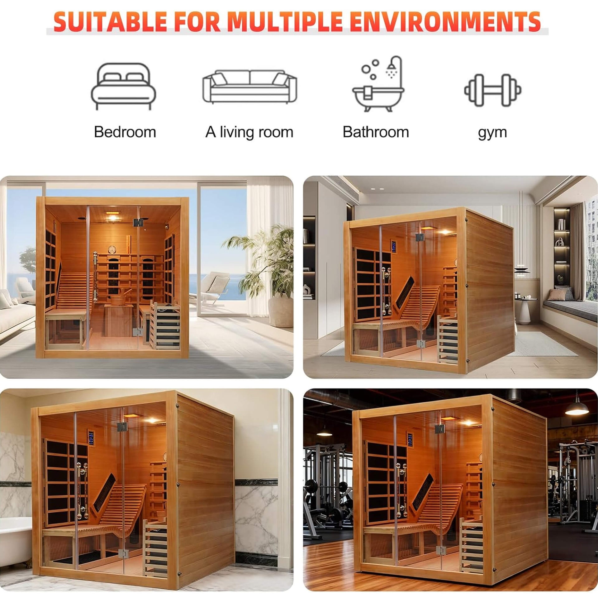 Oasis 3-Person Indoor Hybrid Sauna Room With Built-In Lounge Chair [Made-To-Order] (SAK35182)