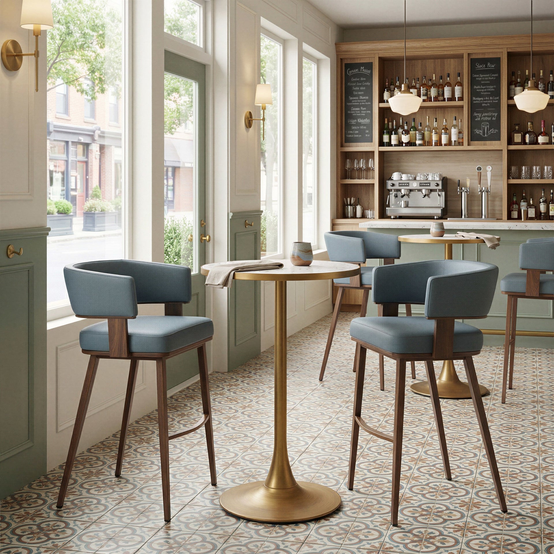Poise Barstool Azure Gray & Walnut
