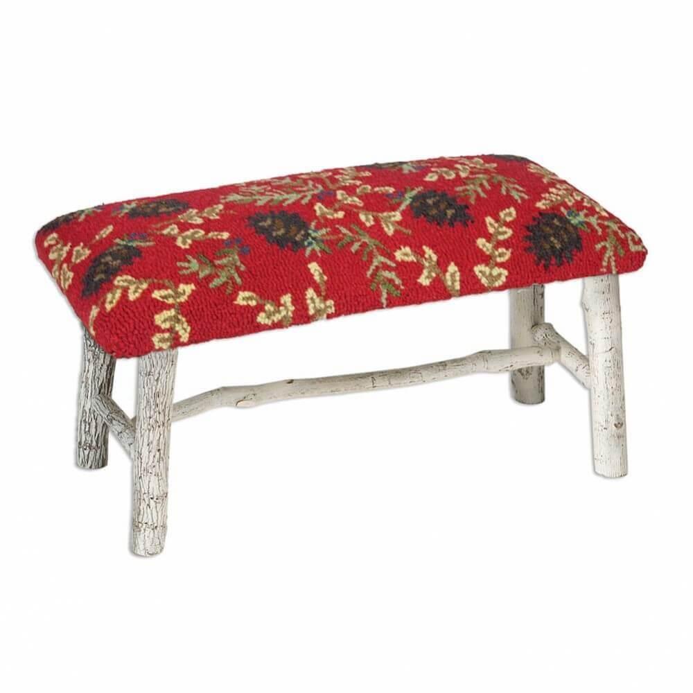 Ruby Pinecones Hooked Wool Hickory Bench - Gifts for You 'n Me