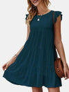Ruffled Round Neck Cap Sleeve Mini Dress - Deep Teal / 2XL