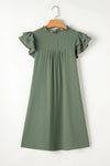 Ruffled V-Neck Cap Sleeve Mini Dress - Sage / M