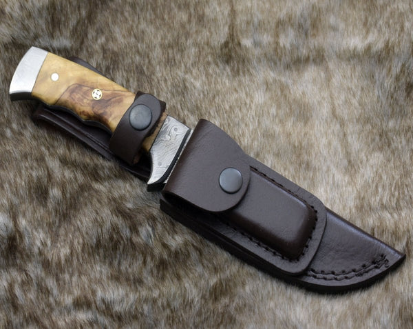 Rune Camping Knife with Exotic Leopard Wood Handle