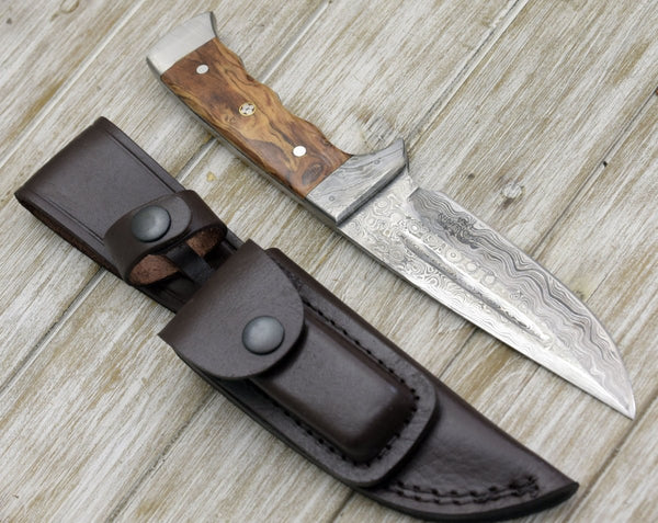 Rune Camping Knife with Exotic Leopard Wood Handle