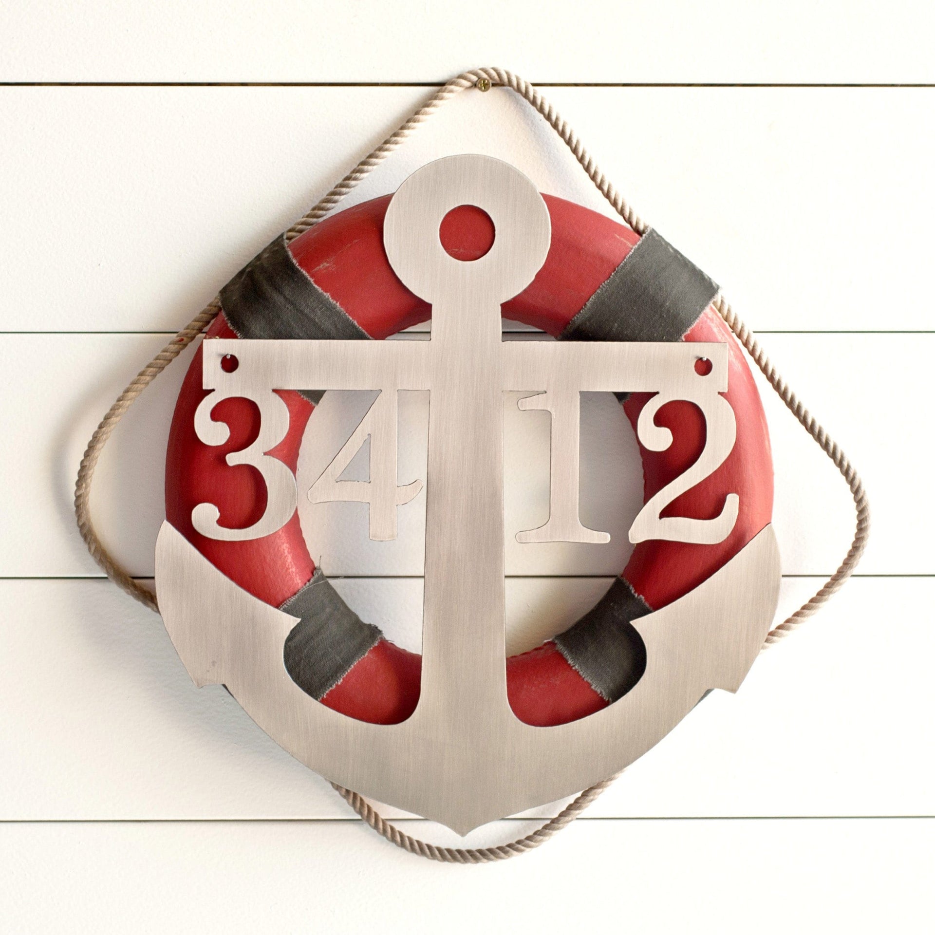 [COL] Anchor Address Plaque - Coastal House Numbers Plaque Beach Nautical Decor