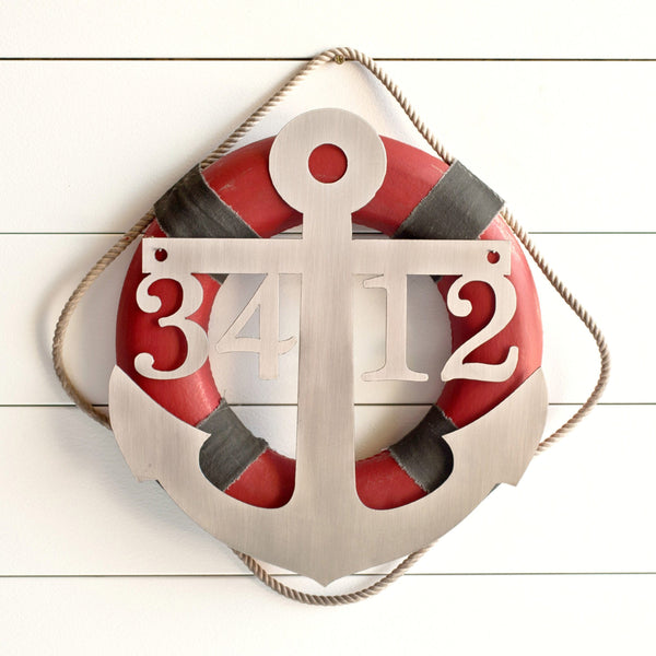[COL] Anchor Address Plaque - Coastal House Numbers Plaque Beach Nautical Decor