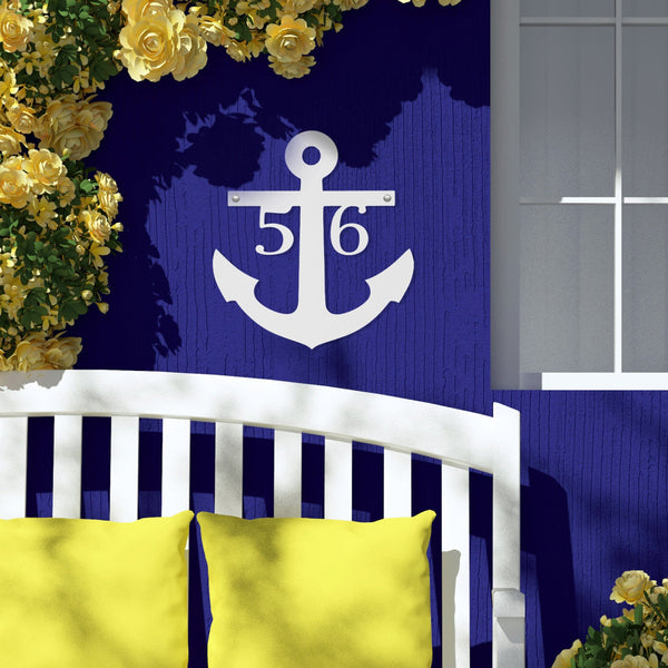 [COL] Anchor Address Plaque - Coastal House Numbers Plaque Beach Nautical Decor