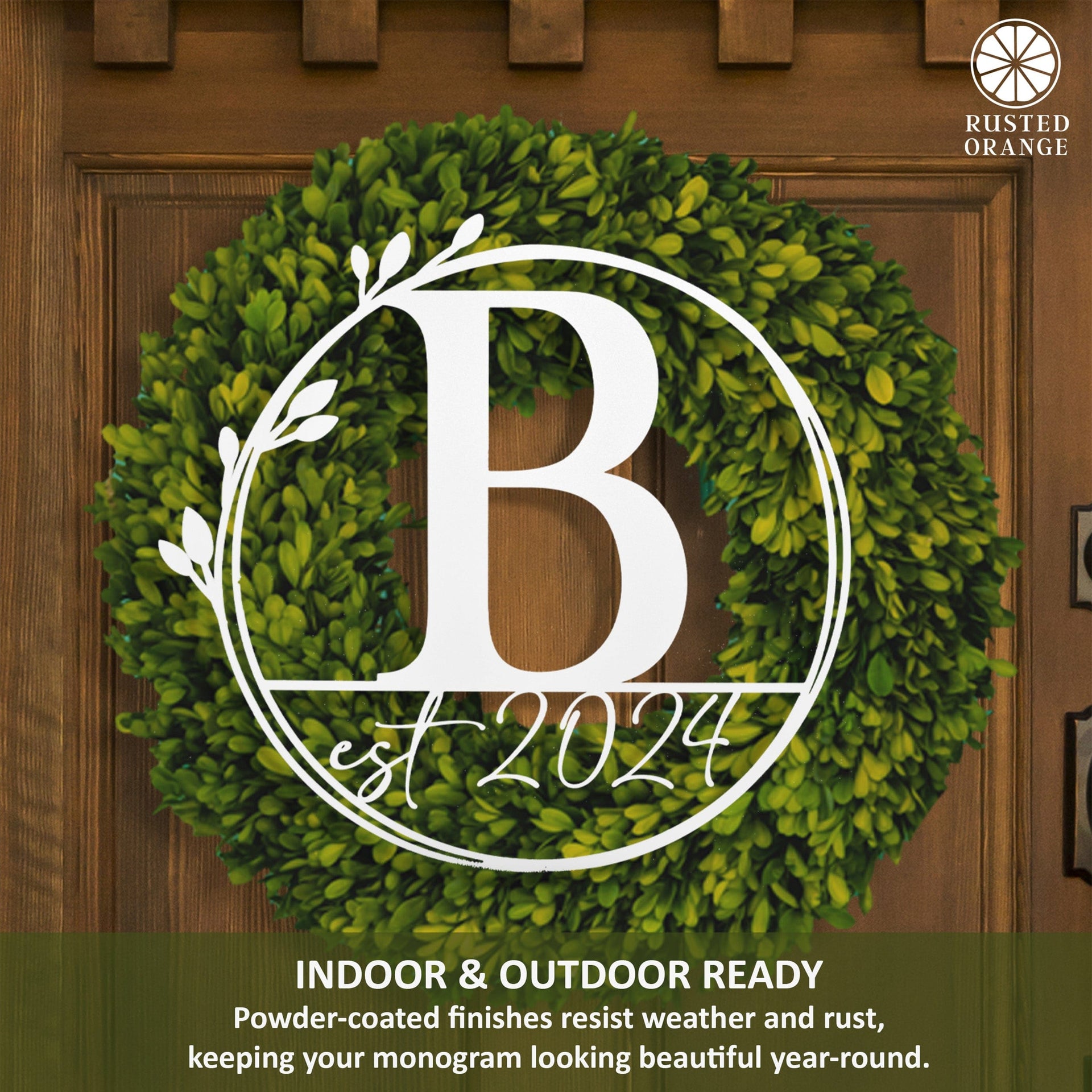 [COL] Floral Leaves - Outdoor Monogram Wreaths for Front Door - Monogram Wall Decor Metal Initial Signs