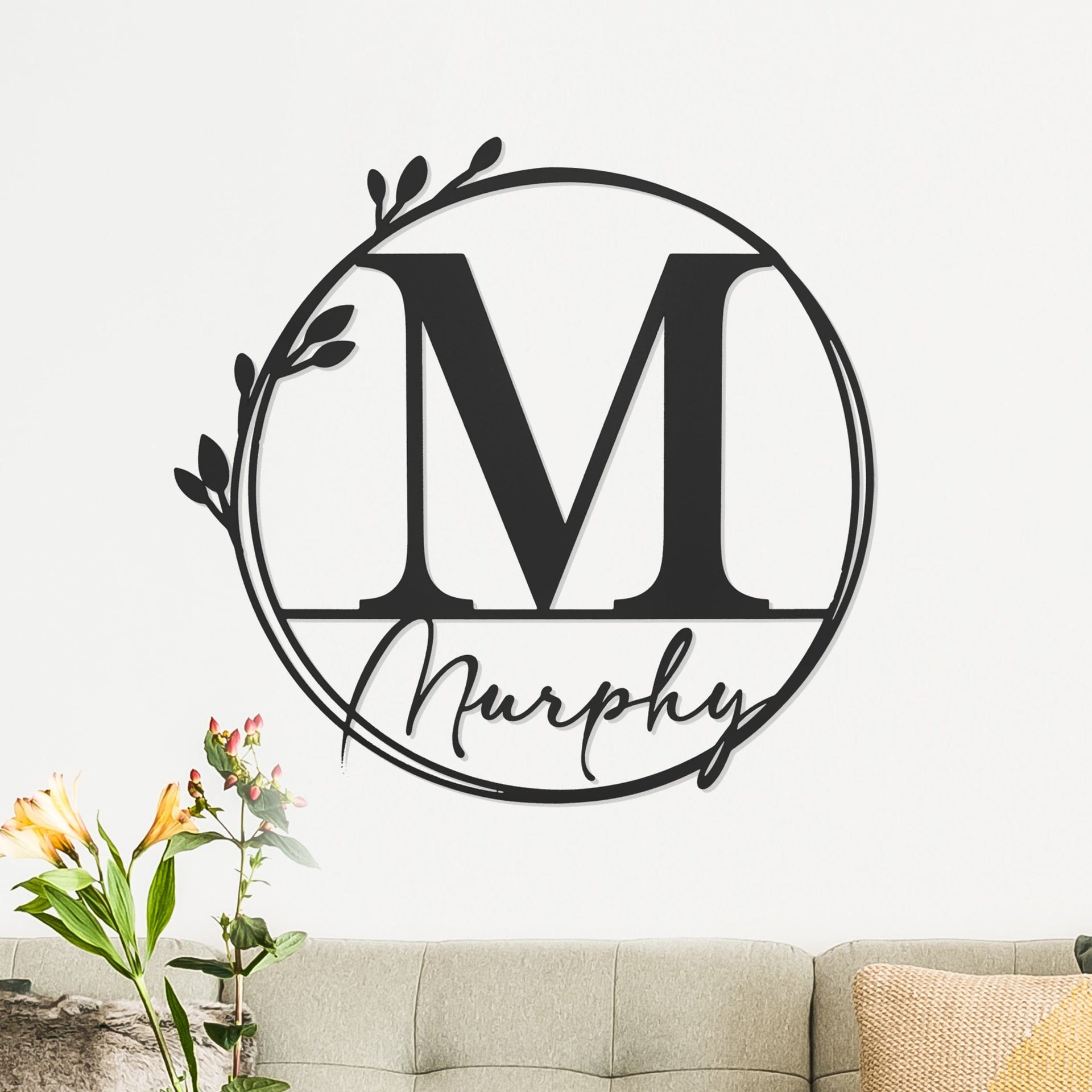 [COL] Floral Leaves - Outdoor Monogram Wreaths for Front Door - Monogram Wall Decor Metal Initial Signs