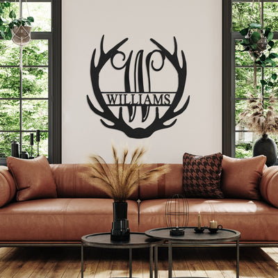 [COL] Antler Monogram with Name - Custom Metal Name Sign for Home Antler