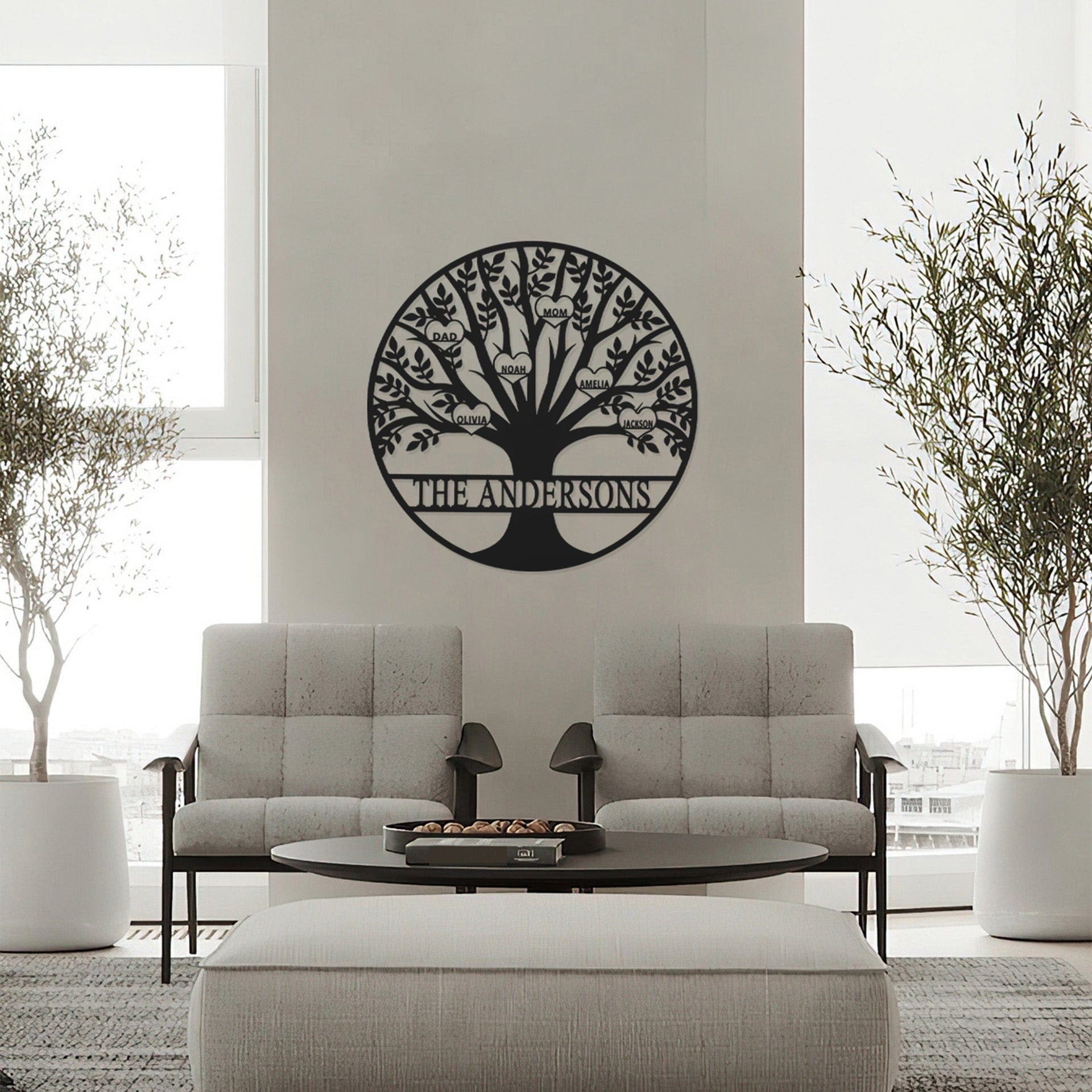 [COL] Tree of Life Personalized Family Tree Metal Sign with Hearts – Custom Name & Date – Large Laser Cut Steel Wall Art