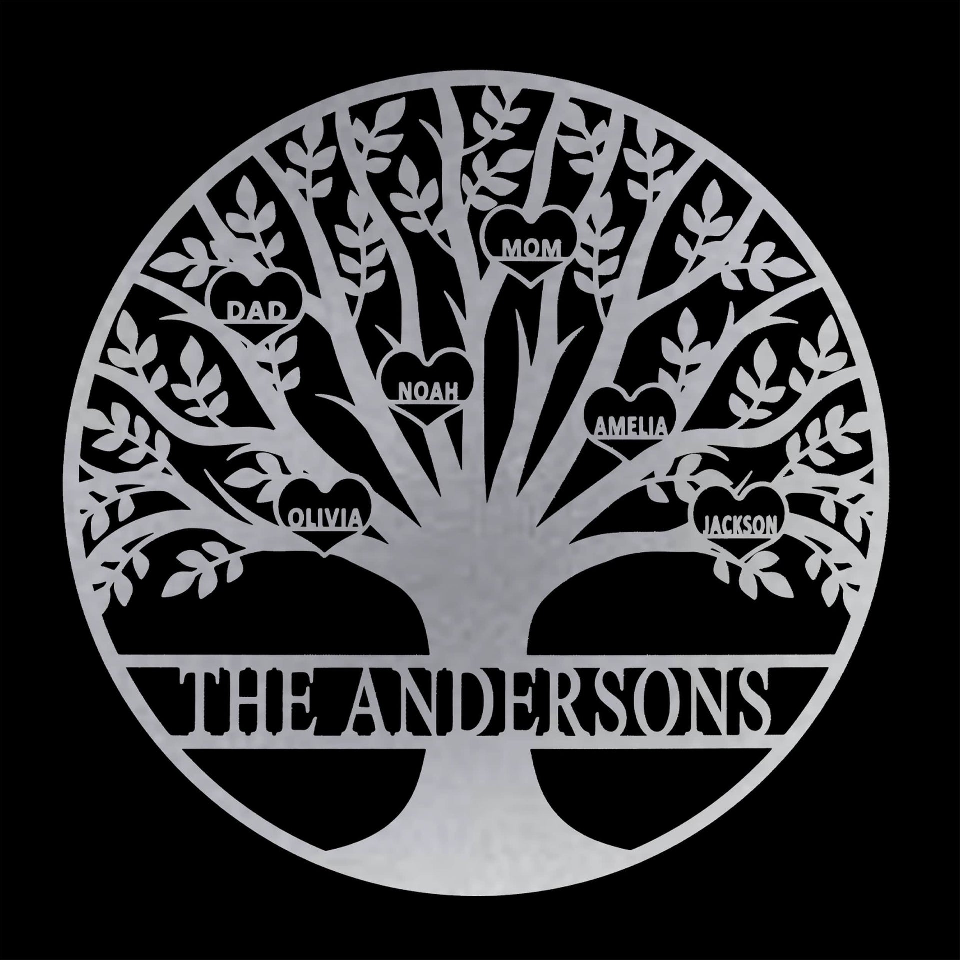 [COL] Tree of Life Personalized Family Tree Metal Sign with Hearts – Custom Name & Date – Large Laser Cut Steel Wall Art