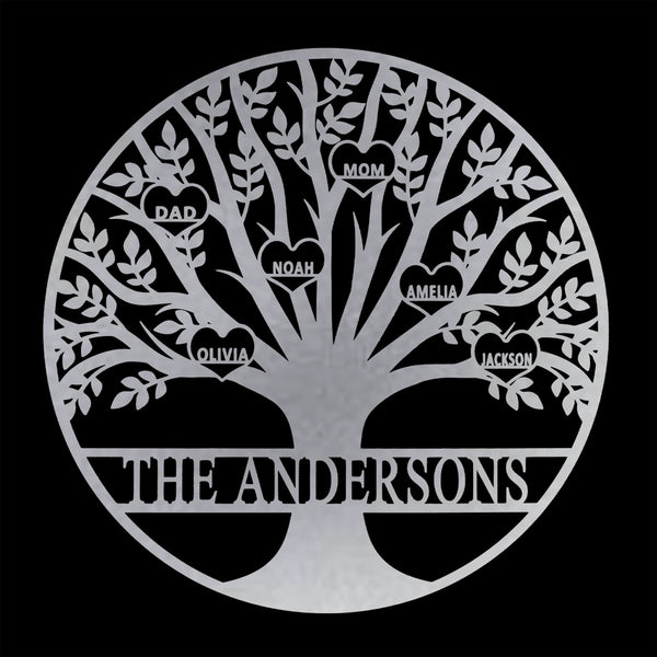 [COL] Tree of Life Personalized Family Tree Metal Sign with Hearts – Custom Name & Date – Large Laser Cut Steel Wall Art