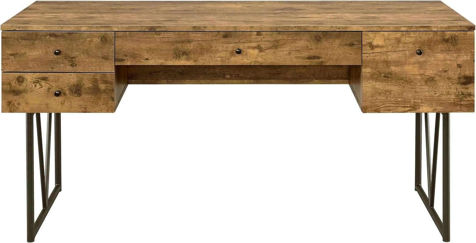 Rustic 63 Inch Writing Desk with Four Storage Drawers