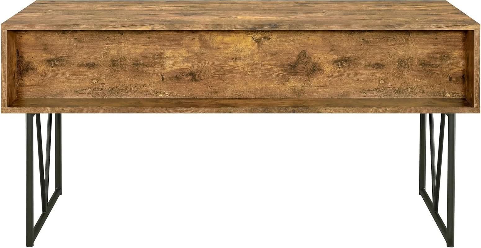 Rustic 63 Inch Writing Desk with Four Storage Drawers
