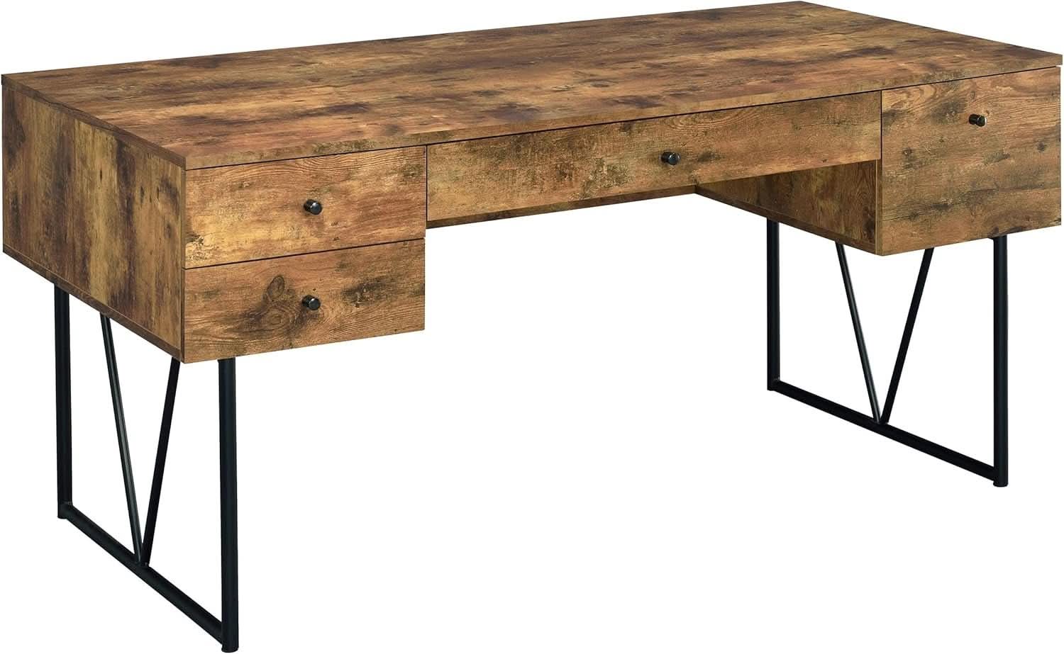 Rustic 63 Inch Writing Desk with Four Storage Drawers