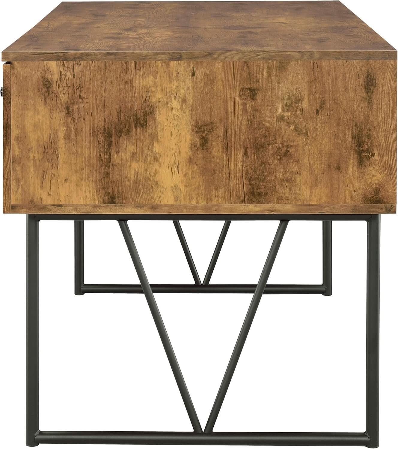 Rustic 63 Inch Writing Desk with Four Storage Drawers