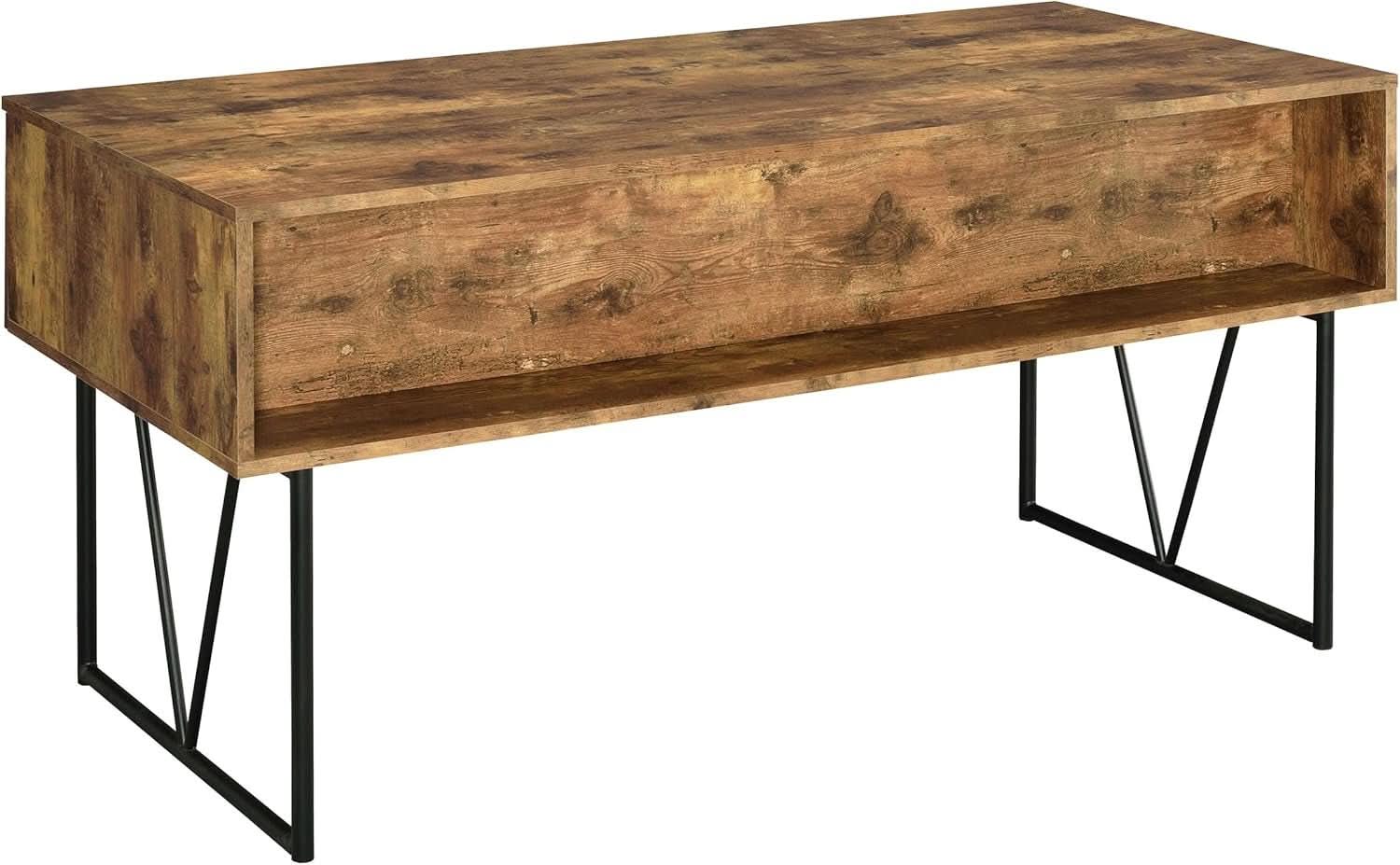 Rustic 63 Inch Writing Desk with Four Storage Drawers