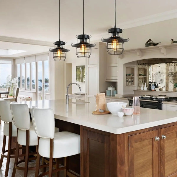 Rustic Black Pendant Light for Island with Adjustable Cage Design